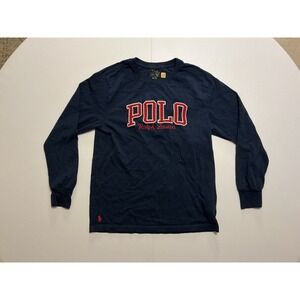 Polo Ralph Lauren Boys Blue Long Sleeve Embroidered Spellout T-Shirt M 10-12